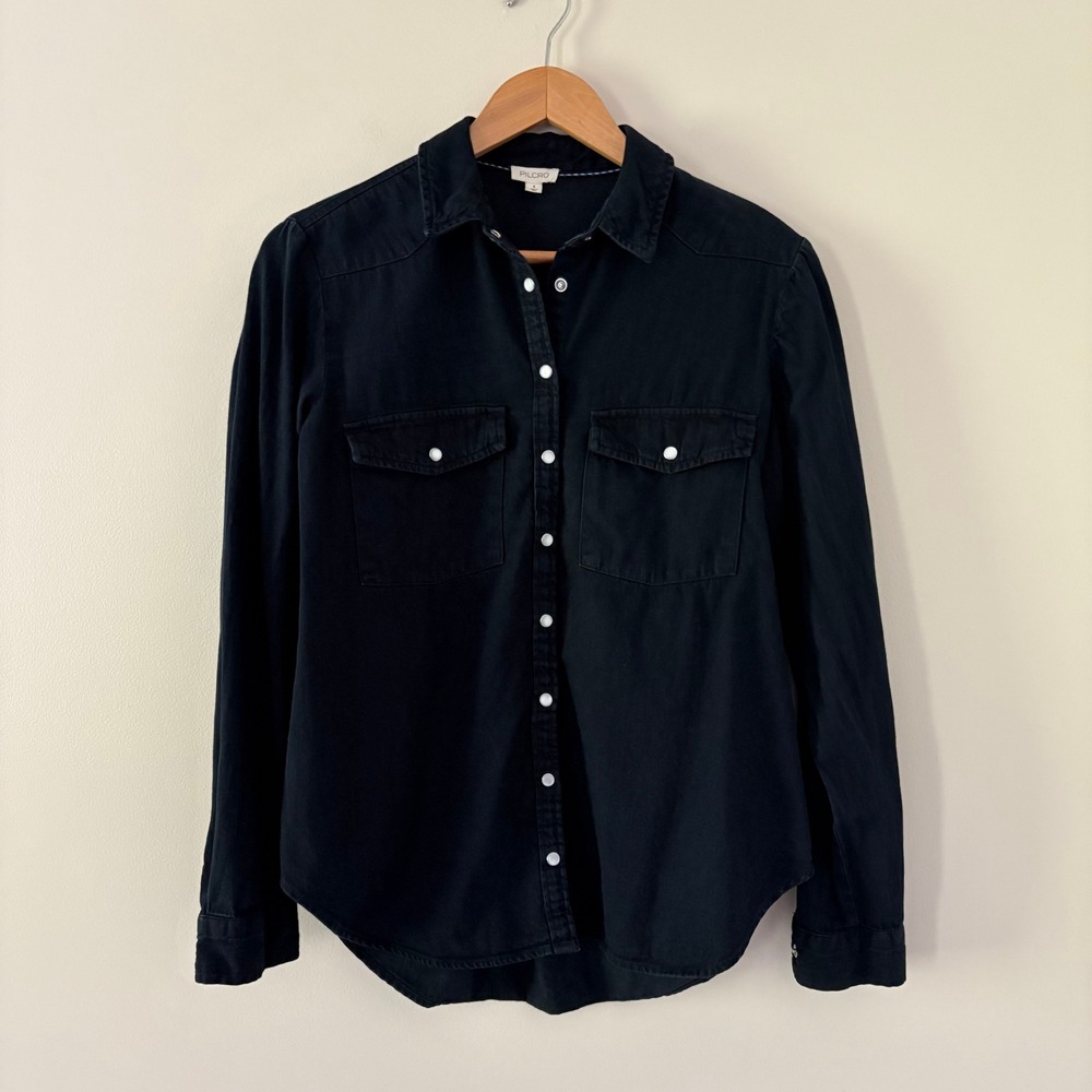 Pilcro Western Shirt Small Black Pearl Snap Button Down Boho Cowgirl Denim - Picture 10 of 10